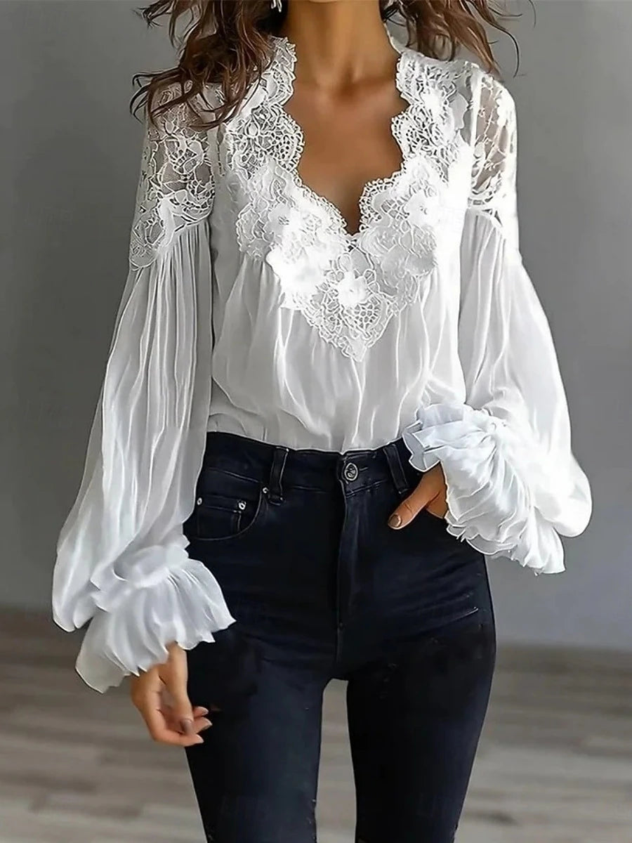 Blusa in Pizzo con Scollo a V Elegante