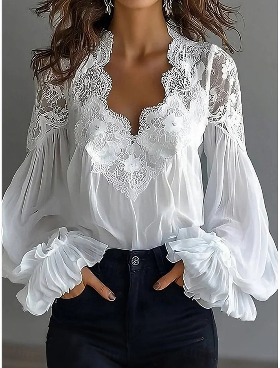 Blusa in Pizzo con Scollo a V Elegante